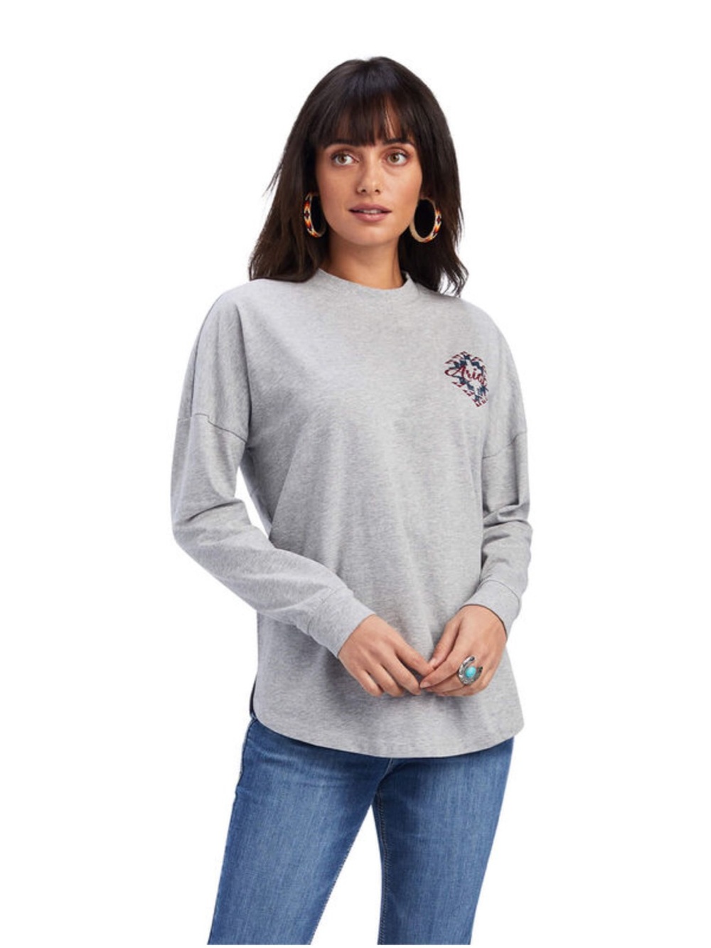 Ariat REAL Women’s Medium Oversized Fit Gray Long Sleeve Graphic Shirt